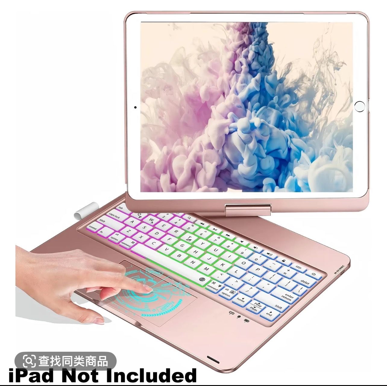 rose gold 360 iPad Touchpad Tablet Accessories, Colorful Backlight keyboard Wireless Buletooth Gaming keyboard Rechargeable Case with Pen Holder