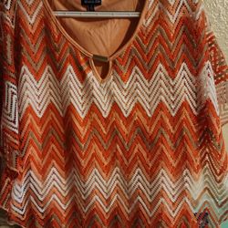 Blusa De Vestir Sizes Large Color Naranga Con Blanco