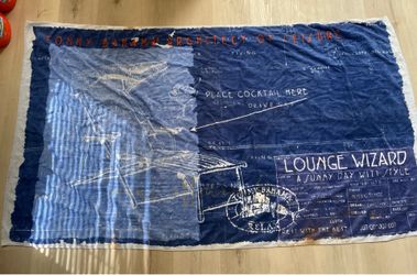 Vintage Tommy Bahama "Architect of Leisure" Lounge Wizard Blueprint Beach Towel