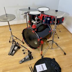 Ddrum Diablo complete drum set 22 12 15 16 14” new quiet cymbals throne 2 leg hihat double pedal $450 cash In Ontario 91762. Sticks brushes key cymbal