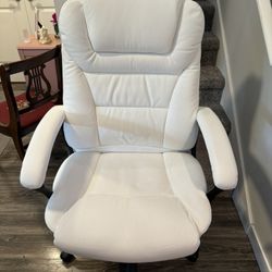Big & Tall Ergonomic Office Chair - White Leather with Black Hardware 