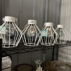 White Solar Cage Lanterns (Set of 4) — Outdoor / Patio Decor
