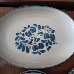  Tan Dishes with Navy print 