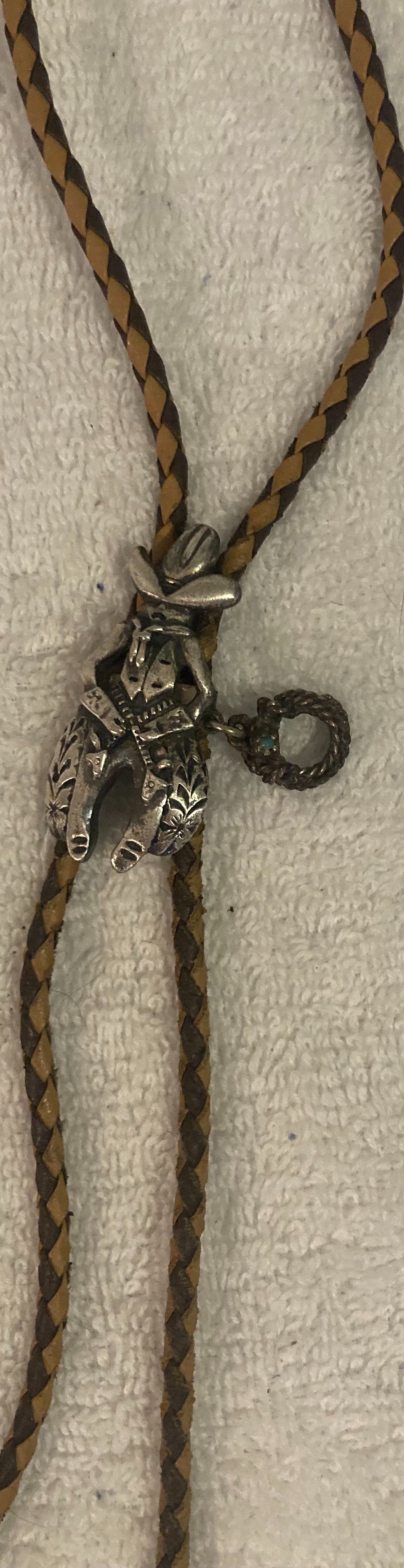 Vintage Metal Bolo Tie, Nice Cowboy with a Rope Design, Nice Western Design, 2" x 1", Quality, Heavy Duty, Country & Western, Cowboy, Western Wear, Ho