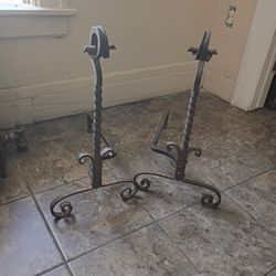 Antique Wrought Iron Fireplace Andirons 