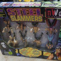  Toy Biz WCW NWO Steel Slammers 8 Wrestling Figures Sting Hogan Savage Nash Giant.  