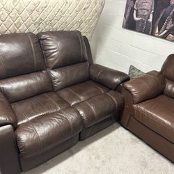 Leather loveseat with electric connections