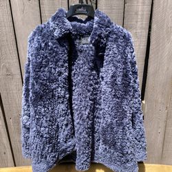 Woman’s  Paula Lishman Hand-Knit Sheared Beaver Button Cardigan Violet  jacket coat