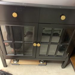 Cabinet/black cabinet/glass front cabinet/table/small cupboard