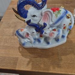 Porcelain TRIO ELEPHANTS Hand Painted
