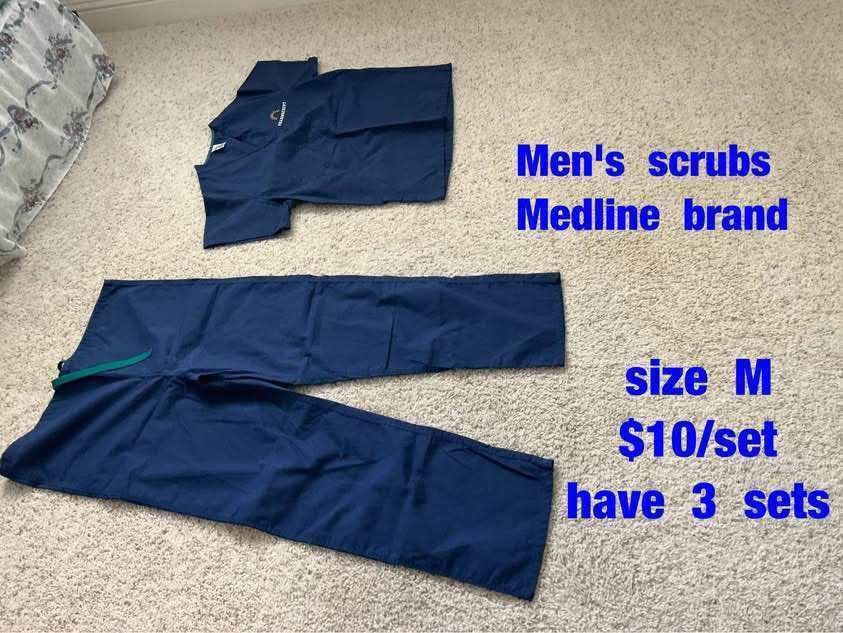 Men's scrub sets (size medium, blue) - $10/set