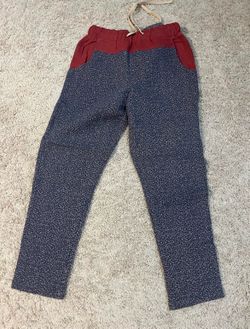 Navy Floral Jogger Pants with Burgundy Waistband