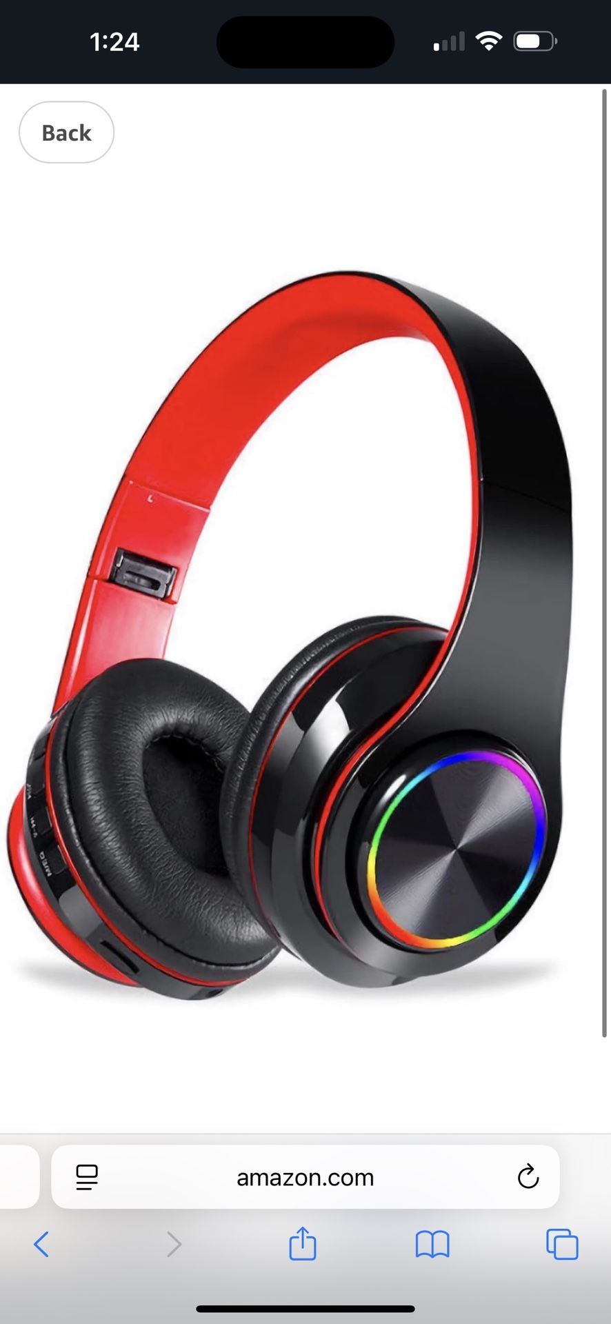 Wireless Bluetooth Headphones-Colorful Lights,Foldable,Bluetooth 5.0,10 m Range,Stereo Surround,Built-in Microphone,Comfortable affixed Ears (Black-re