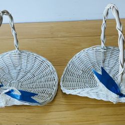 2 White Baskets w/ Blue&White Bows, 6”X8”.