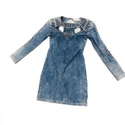 Vintage Acid Wash Denim Mini Dress with Cutout Detail