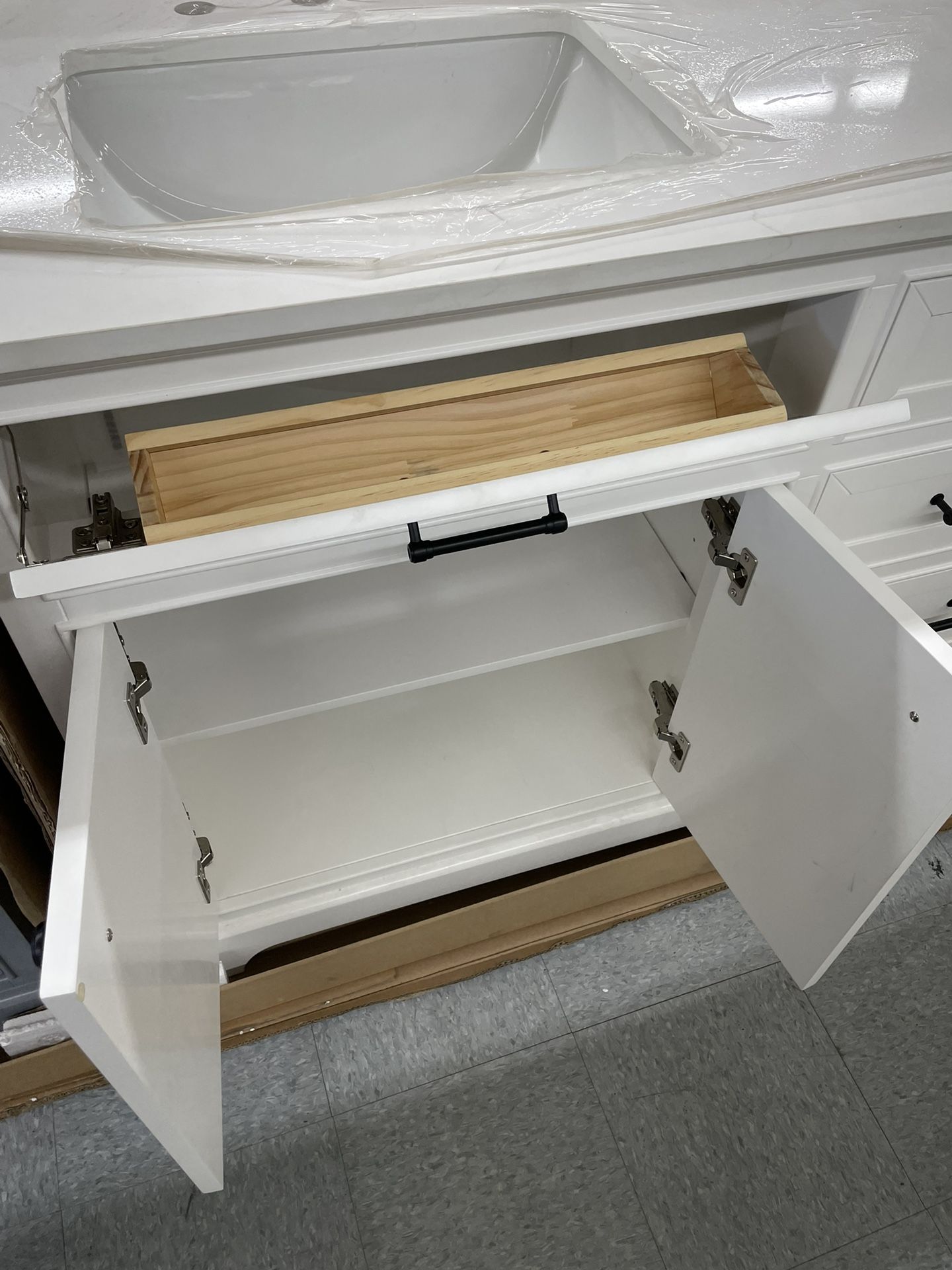 Bathroom Vanity Cabinet 72” Solid Oak Quartz Top With Sinks And Backsplash