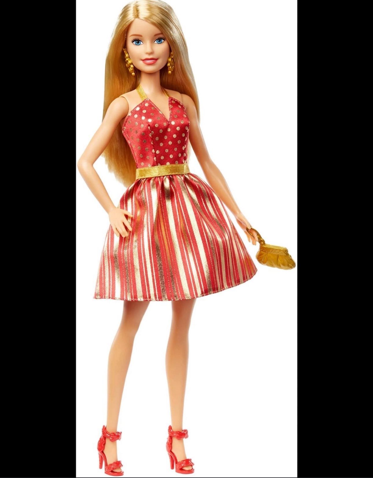 Mattel Blonde Barbie Party Doll Red Gold Fashion Party Dress Christmas