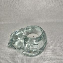 Vintage Indiana Glass Sleeping Kitten Cat Crystal Votive Candle Tea Light Holder ~ Clear ~ 