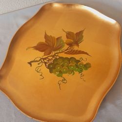 Nashco Hand -Painted Grapes Vines Gold  Shabby  Tole Serving Tray