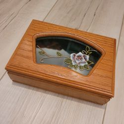 Vintage Wooden Jewelry Box w/ Floral Design