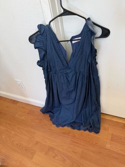Blue Denim Ruffle Mini Dress
