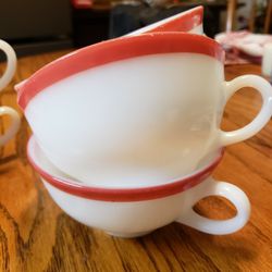Vintage PYREX  Coral Banded Cups Thumbnail
