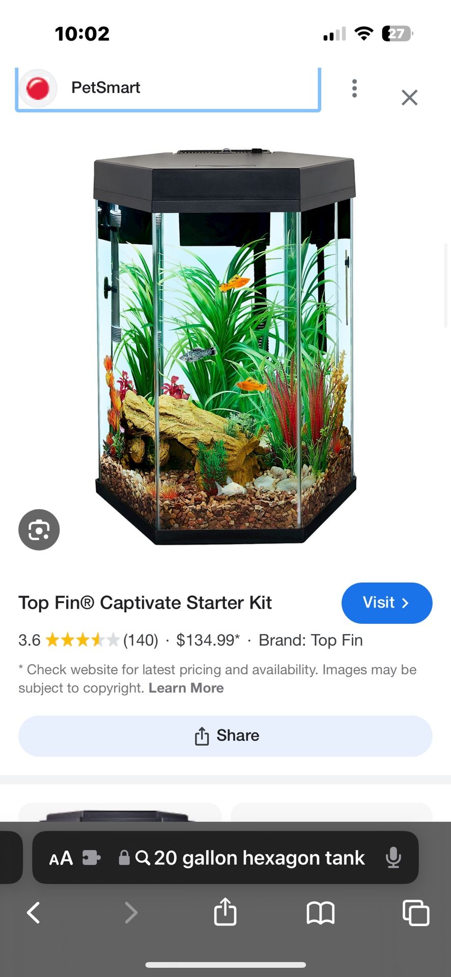 20 Gallon Hexagon Aquarium Top Fin