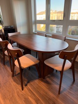 71” oval dining table (fluted) & 6 dining chairs