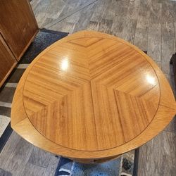 Antique MCM Drum Table Rotating Blonde Mahogany