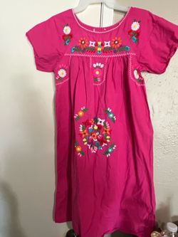 Girls Mexican Embroidered Floral Dress