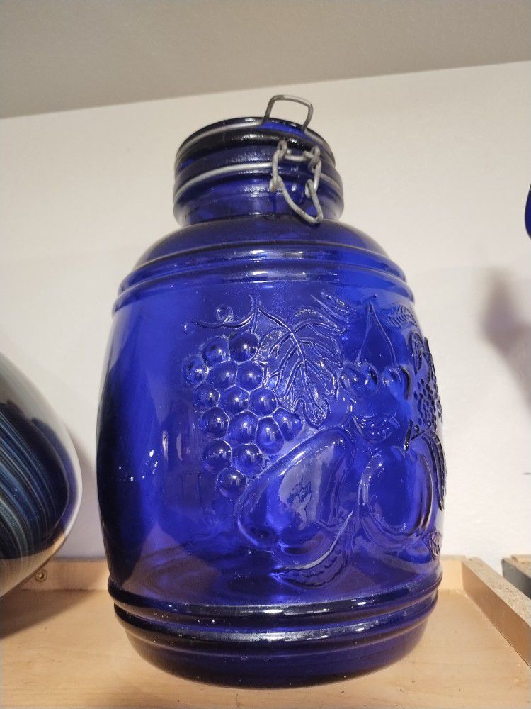 Large Vintage Blue Glass Canister 