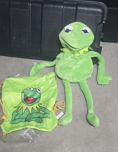 Kermit Frog Hand Puppet With Pouch Bag