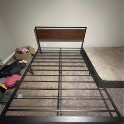 Black Metal Bed Frame w/ Wood Headboard