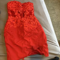 XS red Body on Dress With Sequin And Appliqué 