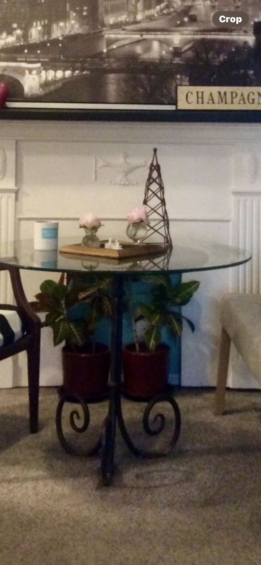 Glass Top Iron Based French Style Dining Table