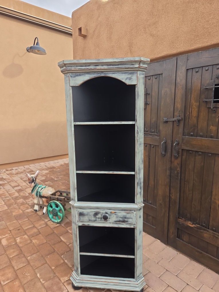 Rustic Blue/gray Corner Czbinet.