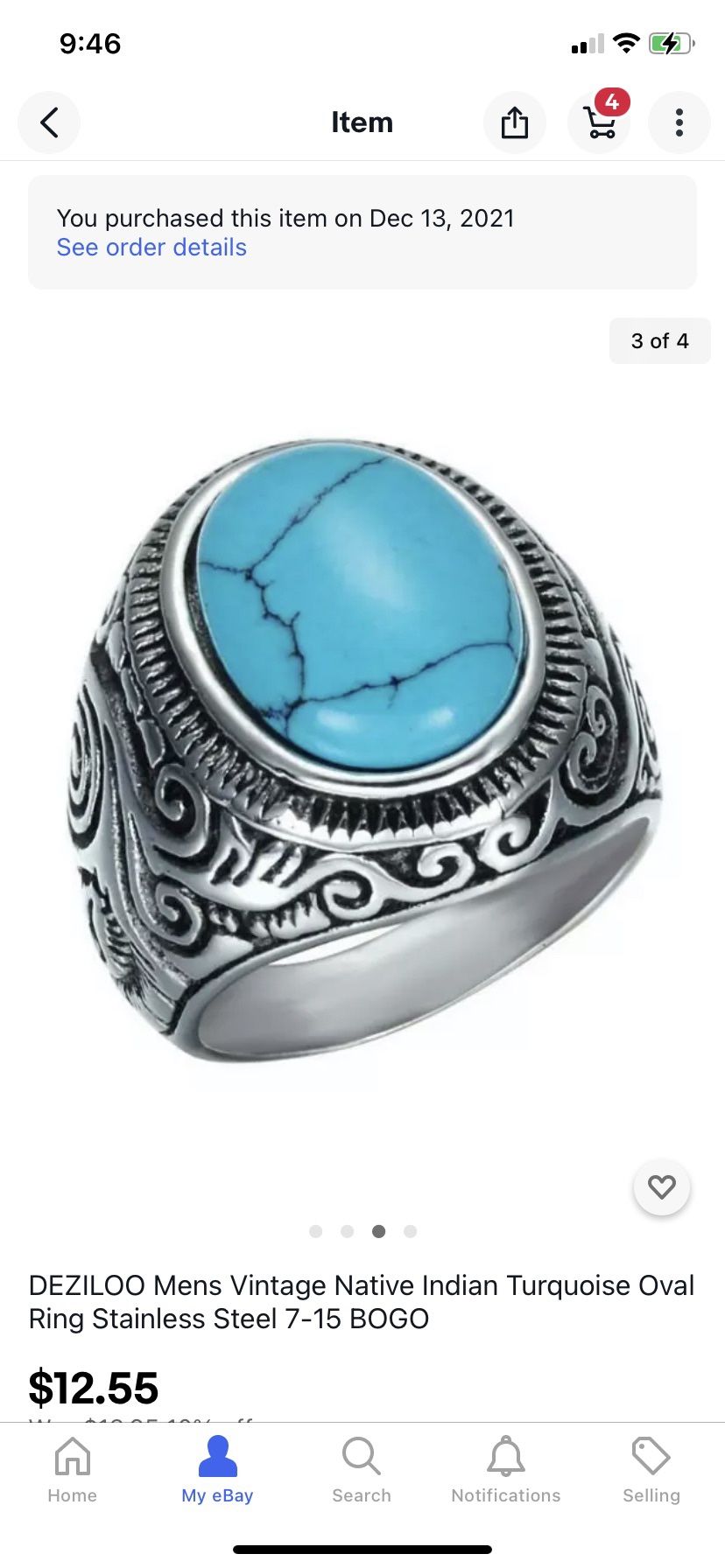 Stainless steel And Turquoise Ring