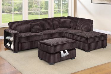 Sectional W Ottoman Coffee Fur like Jumbo Corduroy fabric, 