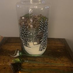 Glass Cylinder With Beads & Flowers Decor