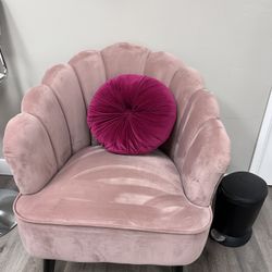 Pink Velvet Shell Chair & Crescent Stool