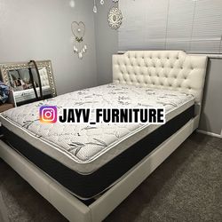 New queen bed frame with mattress