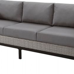 Outdoor/Patio Metal Leg Wicker Finish Outdoor Sofa in Driftwood Gray DS-D323-707-
