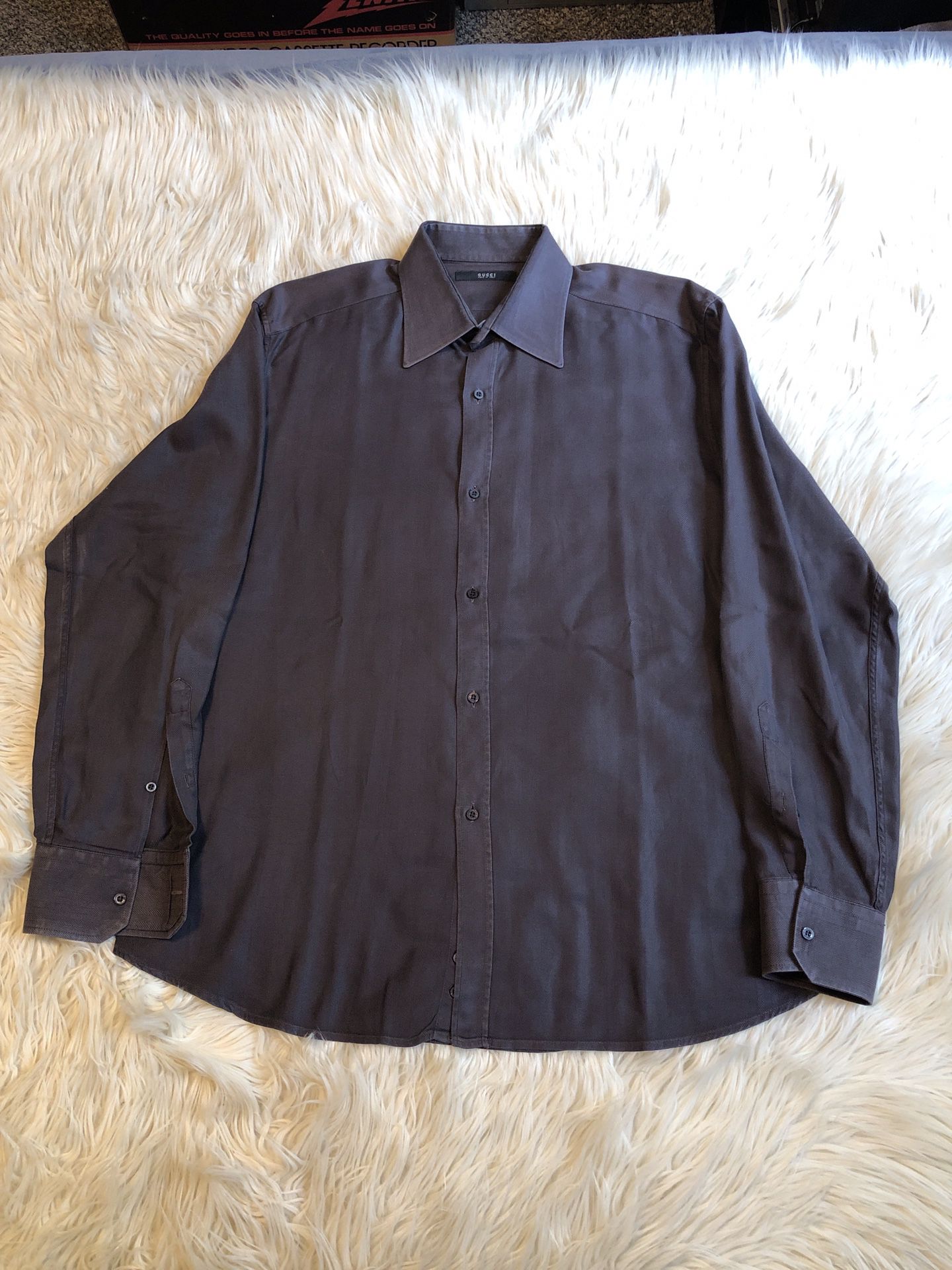 GUCCI Black Woven Button Up Collared Cotton Dress Shirt Long Sleeve Men 43/17