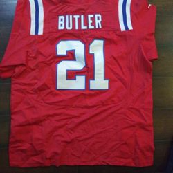NFL New England Patriot Throwback Malcom Butler On Field Large Jersey Red And White