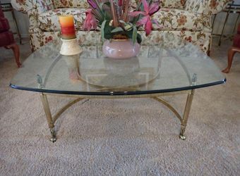 Vintage Glass Top Brass Coffee Table – Hollywood Regency Style