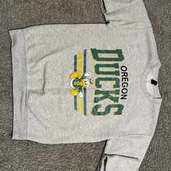 Graphic long sleeve oregon duck sweatshirt with good quality , Color=gray , size=youth L or youth XL