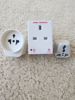 Two UK Plug Type G Surge Protectors and 1 Plug Converter