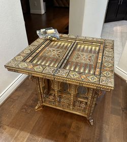 Wooden Board Game Table With Decorative inlays