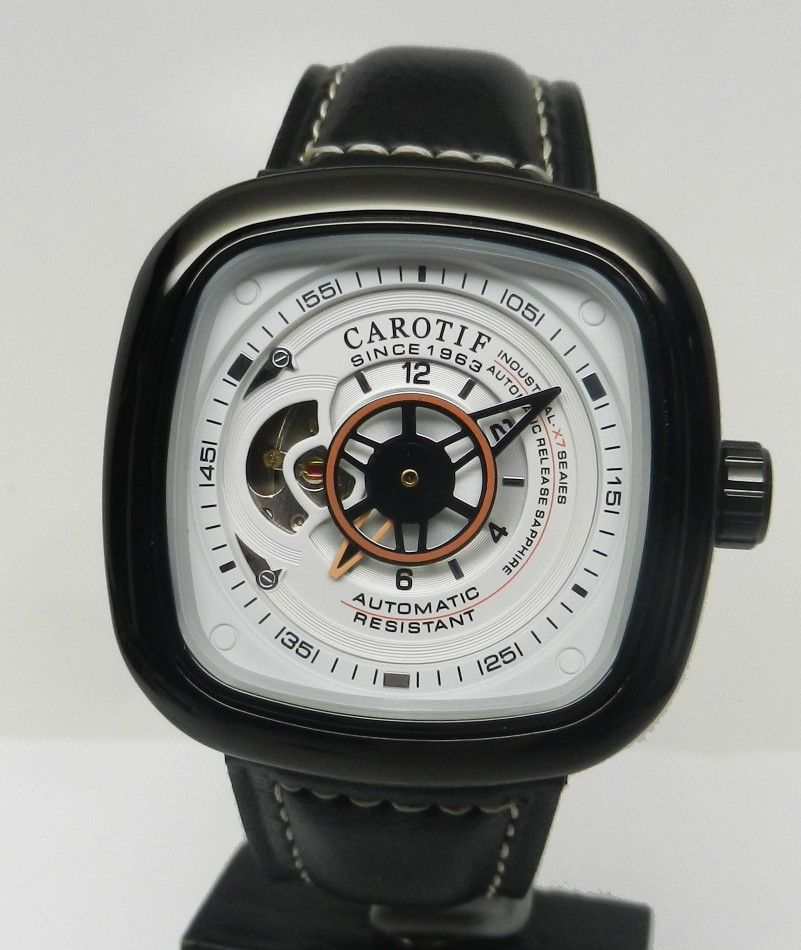 Men's Industrial Automatic Mechanical Black Case White Heartbeat Dial 43mm Watch