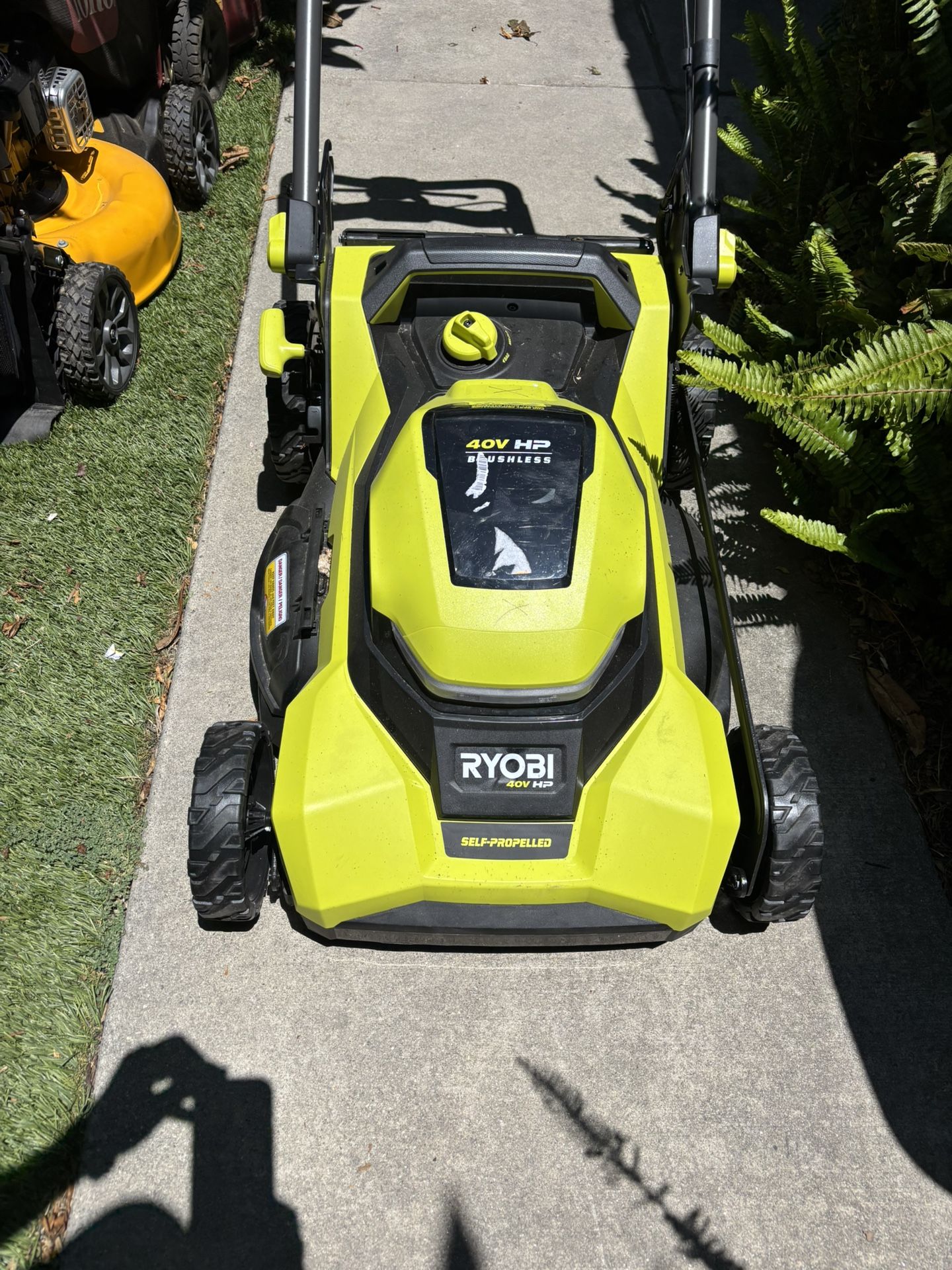 Ryobi 40 V Self Propel Mower Like New Condition And Ryobi 18 V Blower Hedge, Trimmer And Weedeater